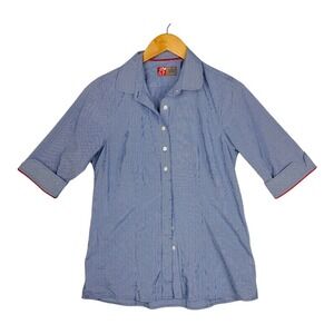 Chick-Fil-A Women’s Blue White Checkered Team Member Button Up Blouse SizeMedium